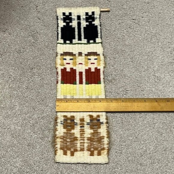 VTG Loom Woven Folk Wall Hanging Textile Tapestry by Edward Winter 4.5"x15" - Picture 16 of 16